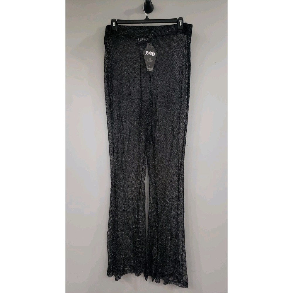 NEW 4XL Killstar Double Platinum Mesh Glitter Flare pants fishnet sheer rave